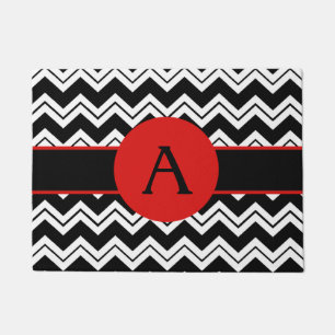 Felpudo Monograma rojo Chevron blanco inicial ZigZag