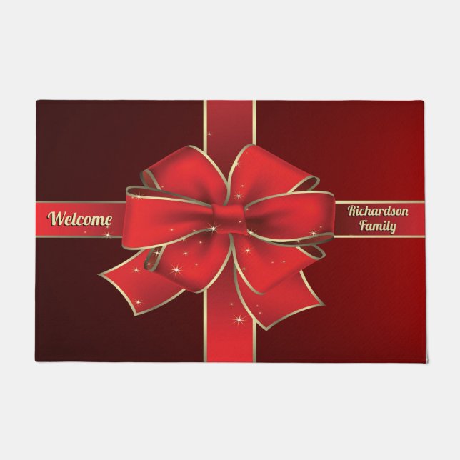 Felpudo Monograma rojo grande de la cinta del día de (Anverso)