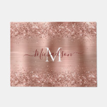 Monograma Rosa Faux-Purpurina Girly Glam