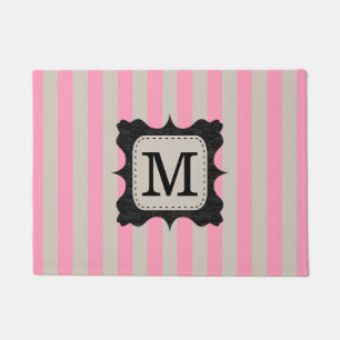 Felpudo Monograma rosado del personalizado del negro del