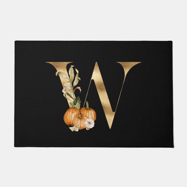 Felpudo Monograma W de otoño clásico con calabazas (Anverso)