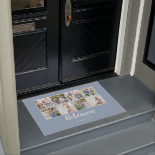 Felpudo Monogramado 8 Photo Family Collage Light Blue