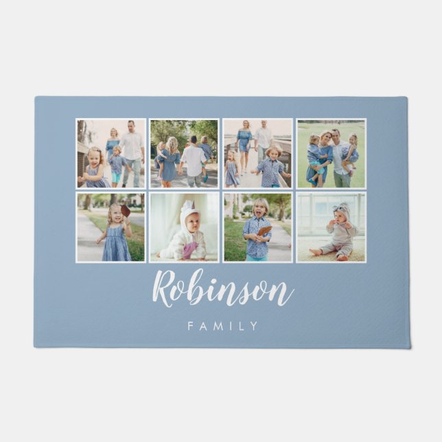 Felpudo Monogramado 8 Photo Family Collage Light Blue (Anverso)