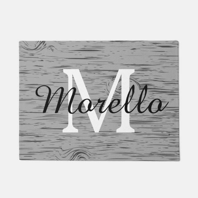 Felpudo Monogramado de Grano Rústico de Madera Gris Gris W (Anverso)