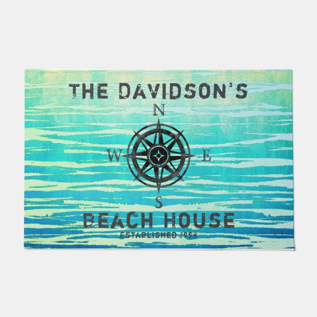 Felpudo Monogramado del mar de Ombre Azul verde azulado (Anverso)