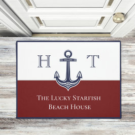 Felpudo Monogramado en la costa del Ancla Rojo Maroon Náut