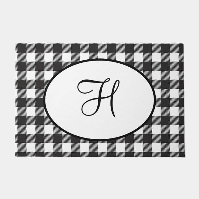 Felpudo Monogramado personalizado en blanco y negro (Anverso)