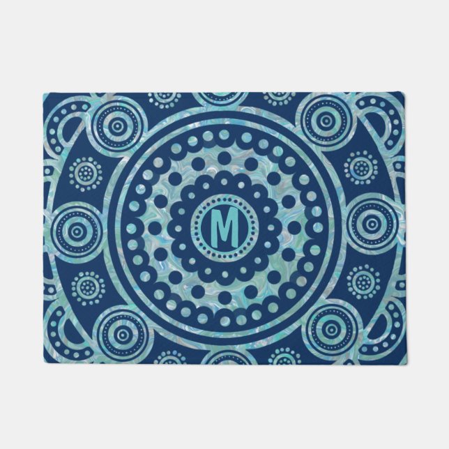 Felpudo Monogramado Turquesa Mandala Door Mat (Anverso)