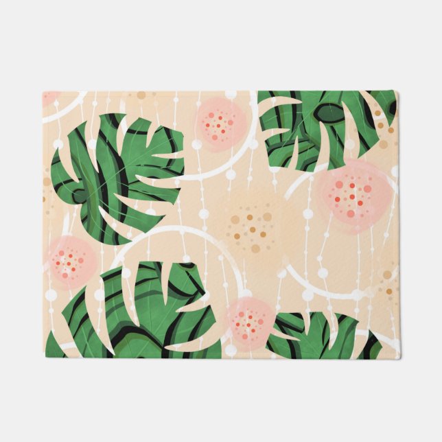 Felpudo Monstera deja en rosa. (Anverso)