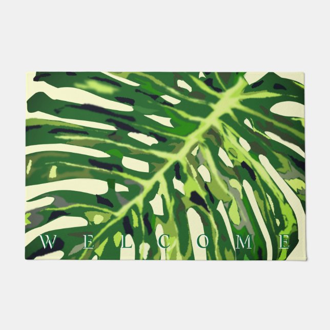 Felpudo Monstera Tropical deja Doormat - Bienvenida (Anverso)