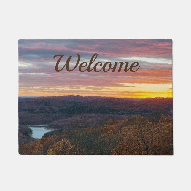 Felpudo Montañas Ozark Otoño Sunset Welcome Doormat (Anverso)
