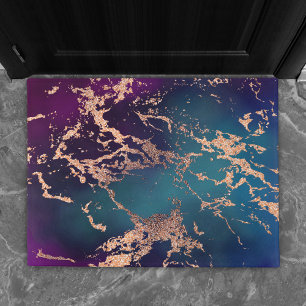 Felpudo Moody Luxe Marble Oro púrpura profundo y Rosa Ve