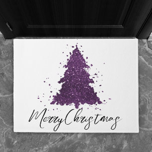 Felpudo Moody Merry Christmas Árbol púrpura de ciruela p