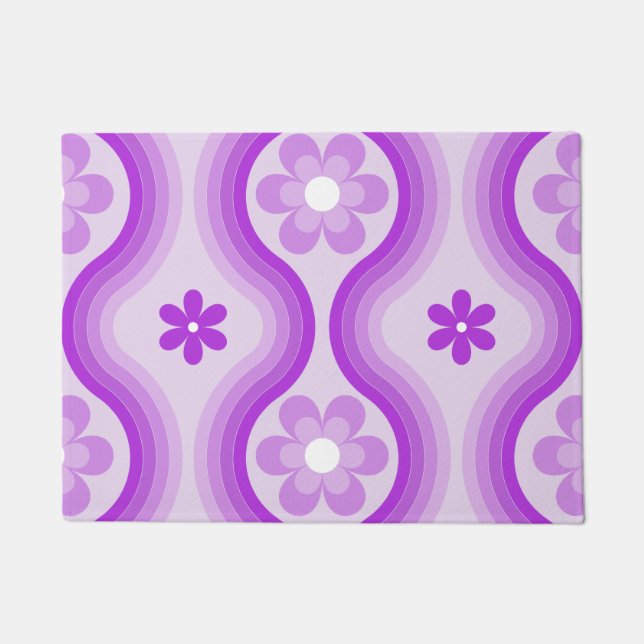 Felpudo Morado Mid Century Moderno Floral Rainbow Resumen (Anverso)
