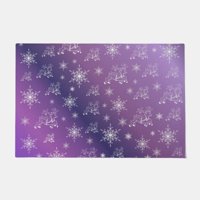 Felpudo morado, reno, estrella, estrellas, copo de nieve,  (Anverso)