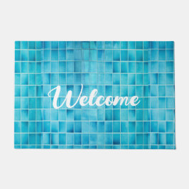 Felpudo mosaico de azulejos de vidrio azul