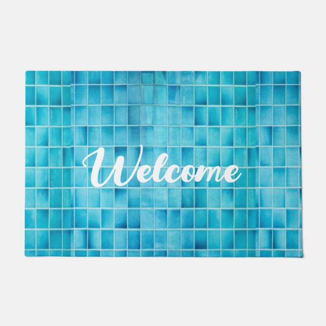 Felpudo mosaico de azulejos de vidrio azul (Anverso)