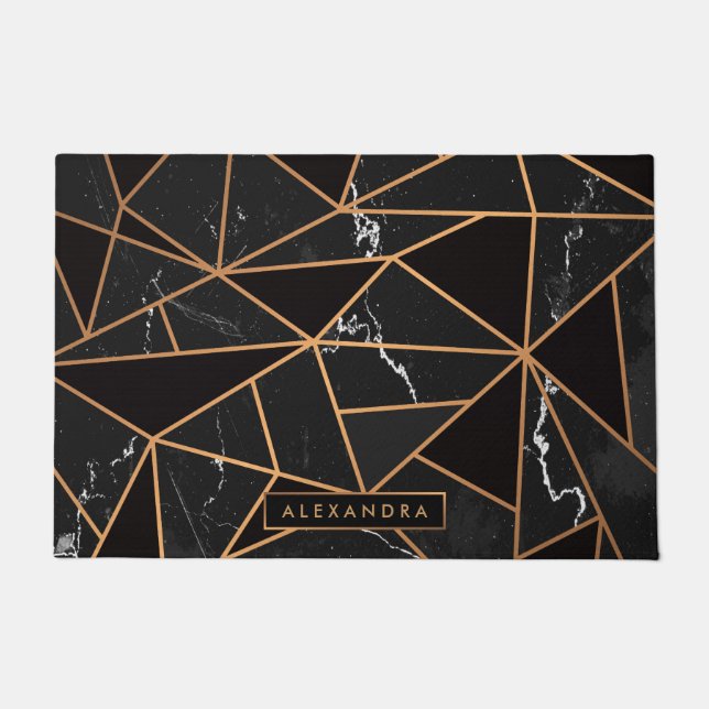 Felpudo Mosaico de mármol negro y dorado (Anverso)