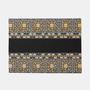 Felpudo Mosaico de mosaico roto griego negro y oro