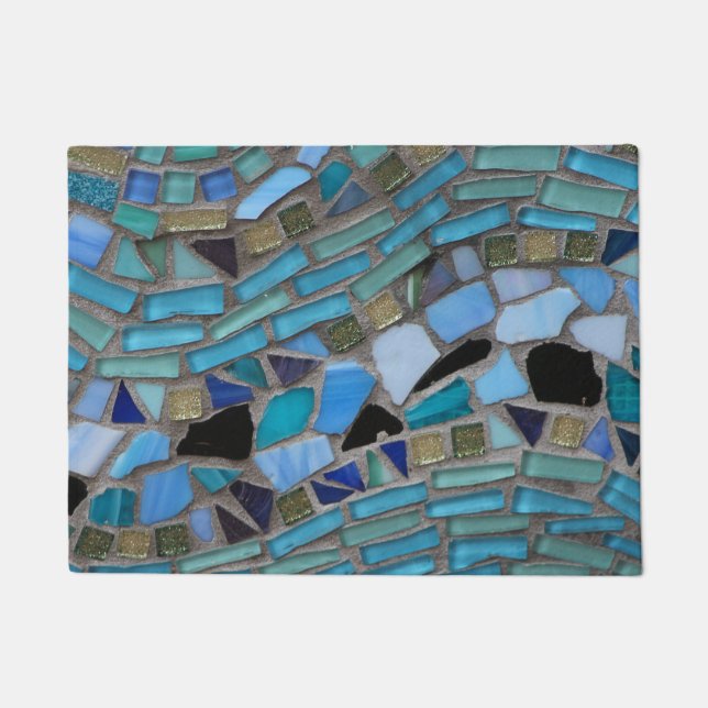 Felpudo Mosaico de puertas de vidrio del mar azul (Anverso)