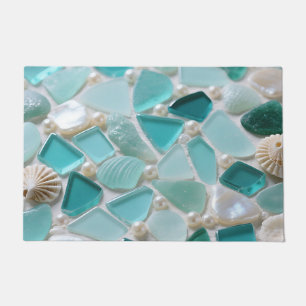 Felpudo Mosaico de vidrio marino encanto costero turquesa