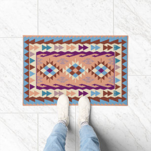 Felpudo Mosaico oriental azul beige blanco Kilim Rug
