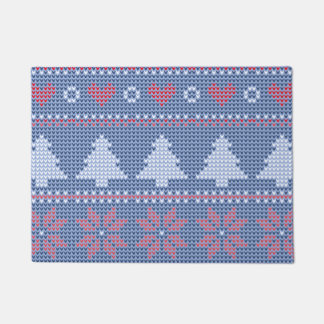 Felpudo Motif de tricot de Noël Bleu