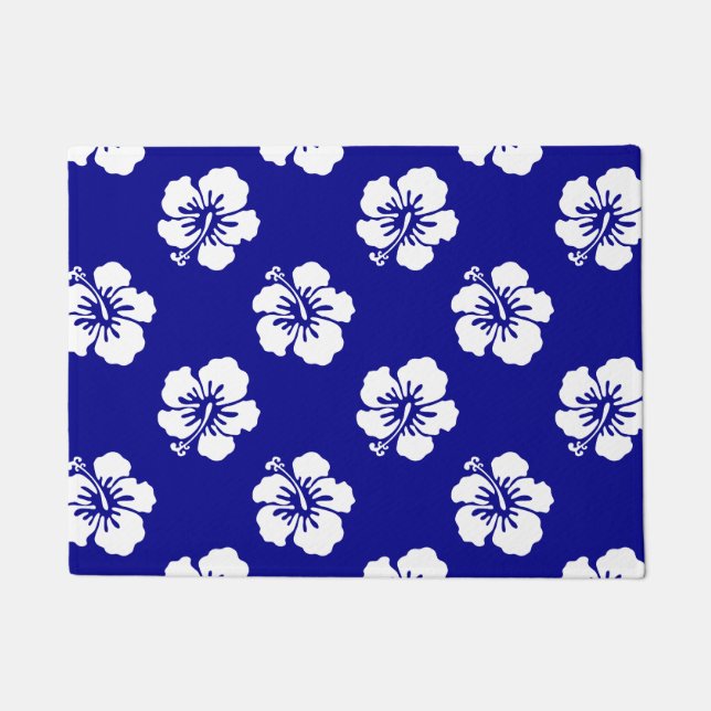Felpudo Motif Hawaïen Hibiscus Bleu et blanc (Anverso)