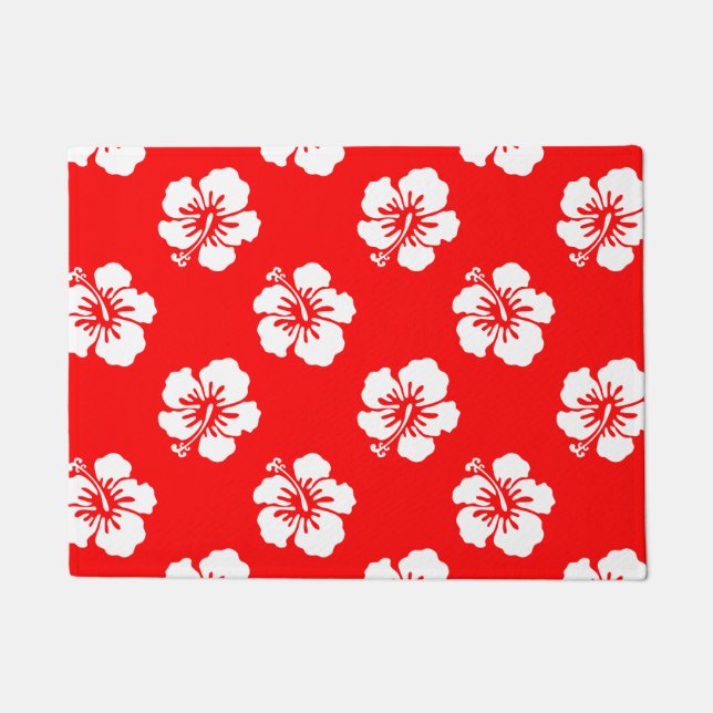 Felpudo Motif Hawaïen Hibiscus Rouge et blanc (Anverso)