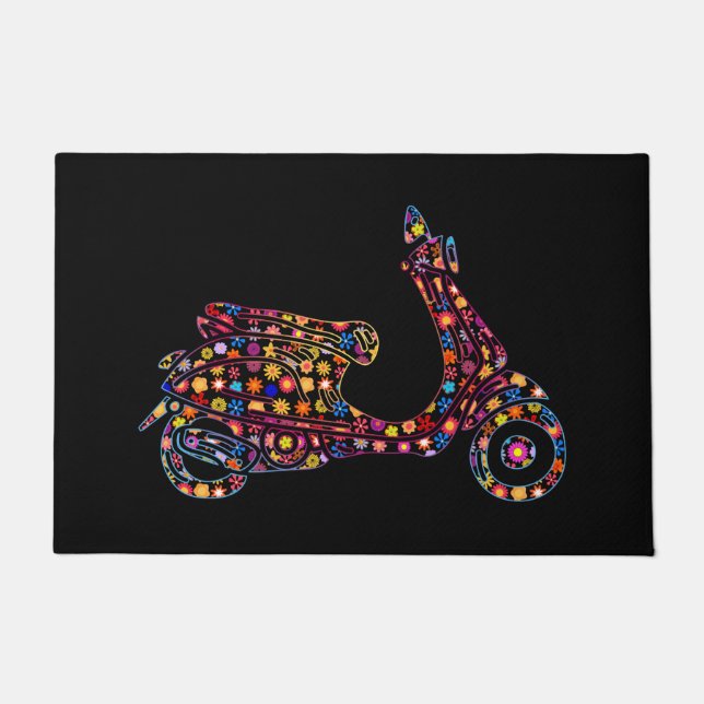 Felpudo Motocicleta motorista con motor de flor (Anverso)