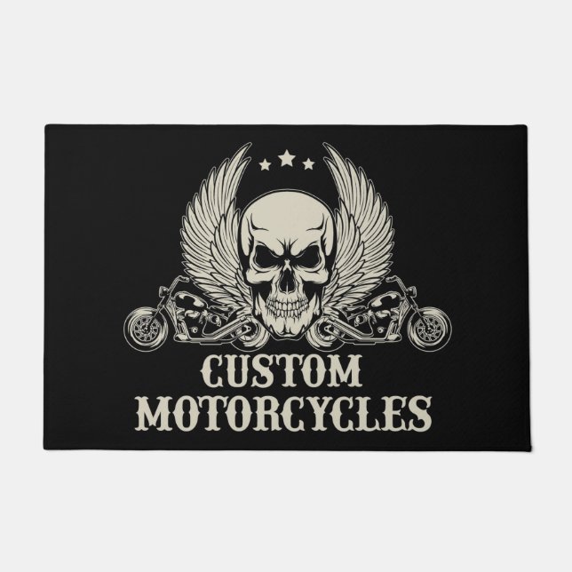 Felpudo Motocicletas Personalizado con calavera y biciclet (Anverso)