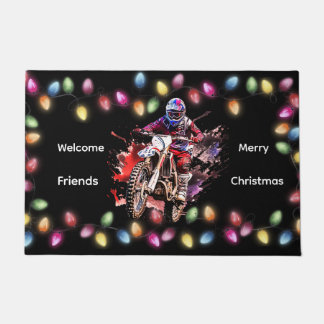 Felpudo Motocross Christmas Welcome Friends Doormat