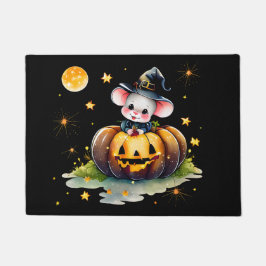 Felpudo Mousey Witch Halloween Puerta Mat fondo negro