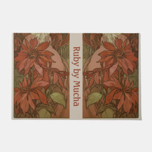 Felpudo Mucho Patrón Floral de Poinsettia Roja Art Nouveau