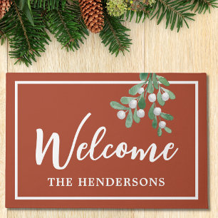 Felpudo Muérdago Óxido Marrón Bienvenido Navidad