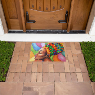 Felpudo Mujer africana con tejidos tradicionales de cera