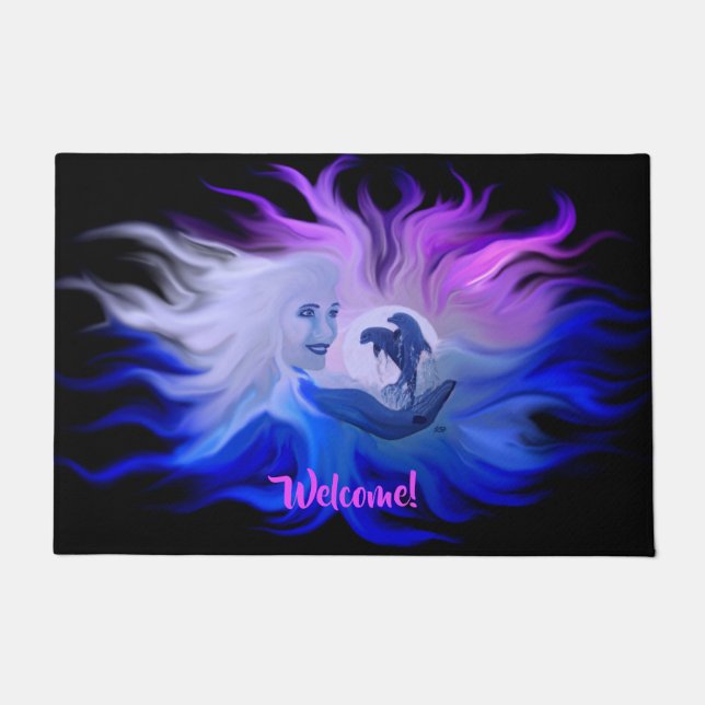 Felpudo Mujer con delfines a la luz de la luna (Anverso)