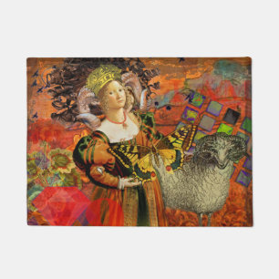 Felpudo Mujer de Aries Naranja: Collage de Arte Antiguo de