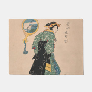Felpudo Mujer de kimono japonés antiguo Ukiyo-e grabado en