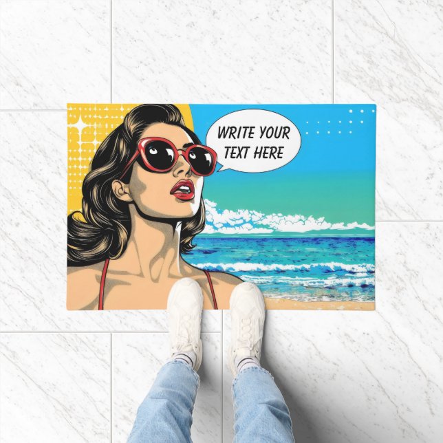 Felpudo Mujer de playa vintage personalizable (Interior)