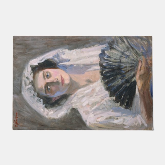 Felpudo Mujer elegante con ventilador negro (Fujishima Tak (Anverso)