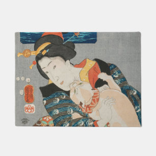 Felpudo Mujer jugando con la imagen japonesa de gato