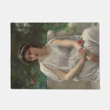 Mujer sosteniendo una rosa rosa del amor (por Seig