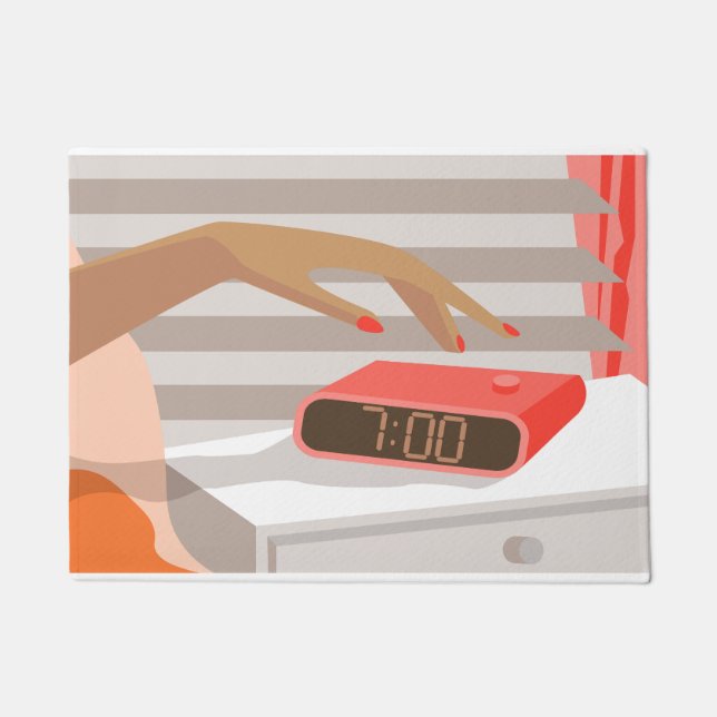 Felpudo Mujeres presionando con la mano el botón de snooze (Anverso)