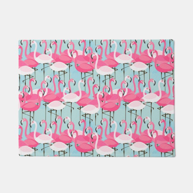 Felpudo Multitud Rosa Y Blanca De Flamingos (Anverso)