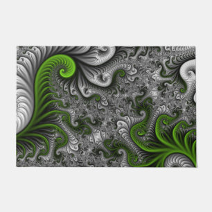 Felpudo Mundo de fantasía verde y gris arte abstracto frac
