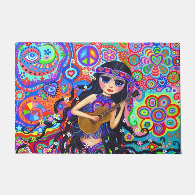 Felpudo Muñeca de sirena cutícula Hippie Chick Guitarra Oj (Anverso)