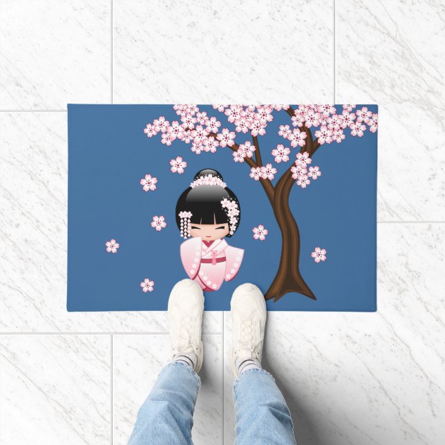 Felpudo Muñeca Kokeshi kimono blanca - Chica Geisha lindo (Interior)