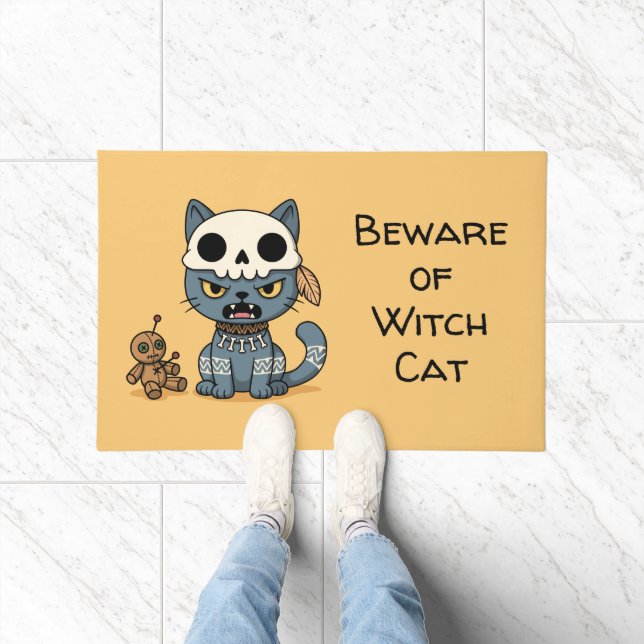 Felpudo Muñeca Vudú de Gato Bruja con Texto Personalizado  (Interior)