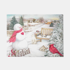 Felpudo Muñeco de nieve con el conejito del cardenal y de